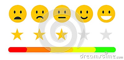 Feedback or quality control. Rating mood with smiles, emoji or smile face. User review of service. Vector icons positive Vector Illustration