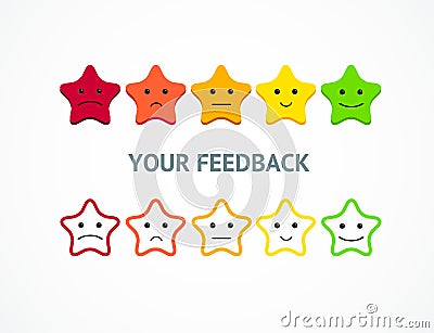 Feedback or Rating Stars from Positive to Negative Emoticon. Vector Vector Illustration