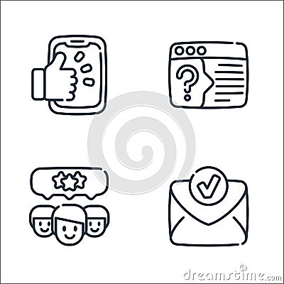 Feedback and testimonials line icons. linear set. quality vector line set such as mail, question Vector Illustration