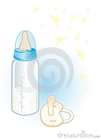 Feeding-bottle and nipples Vector Illustration