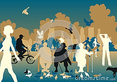 Feeding pigeons Vector Illustration