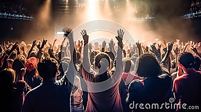 Feel the energy as people at the concert raise their hands and dance to the rhythm. Stock Photo