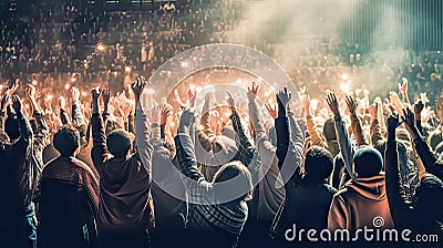 Feel the energy as people at the concert raise their hands and dance to the rhythm. Stock Photo