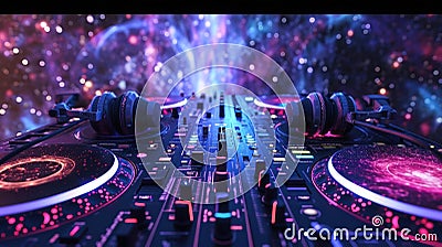 Feel the energy of the universe pulsing through the intergalactic DJs set as they spin their galactic tunes on Stock Photo