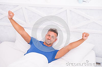 Feeling good. Happy satisfied person. Perfect morning. Sleep well live fully awake. World Sleep Day. Benefits of good Stock Photo