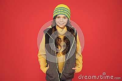 Feeling good. Winter weather forecast. Wear warm clothes. Fashion for kids. Pick matching accessory. Accessories shop Stock Photo