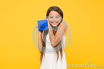 Feeling so happy. Shopping. Portrait excited girl. Celebrate birthday. Birthday gift. Feeling grateful. Surprise and Stock Photo