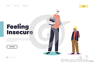 Feeling insecure in school concept of landing page with angry teacher scolding schoolboy Vector Illustration