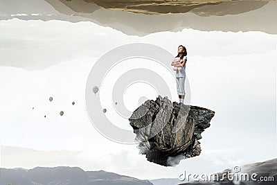 Feeling lonely in this big world . Mixed media Stock Photo