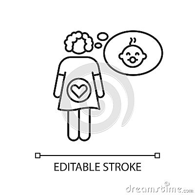 Feeling of pregnancy pixel perfect linear icon. Early sign of ovulation. Planning family. Thin line customizable Vector Illustration