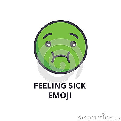 Feeling sick emoji vector line icon, sign, illustration on background, editable strokes Vector Illustration