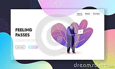 Feelings and Mind Life Choice.Landing Page Template. Businessman Holding Laptop in Hands, Choosing Career Vector Illustration