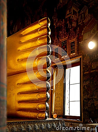 Feet of Big Golden Buddha in Bangkok Editorial Stock Photo