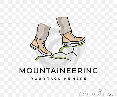 Feet in boots, walking hiking in mountains and mountaineering, colored graphic design Vector Illustration