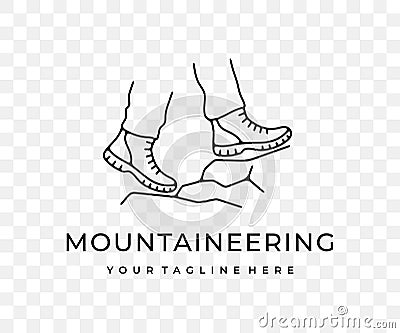 Feet in boots, walking hiking in mountains and mountaineering, linear graphic design Vector Illustration