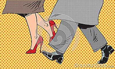 Feet man and woman Shoe go bad weather street pop Vector Illustration