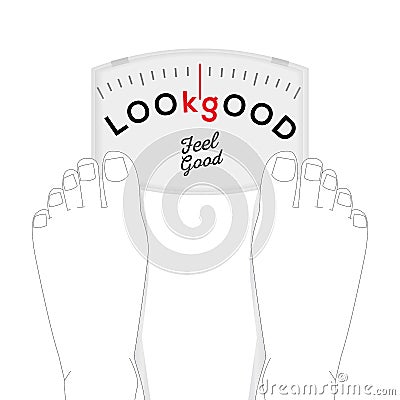Feet on scale with `Look good text` Cartoon Illustration
