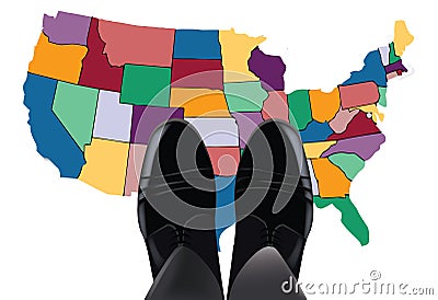 Feet with shiny shoes above america- Vector Illustration