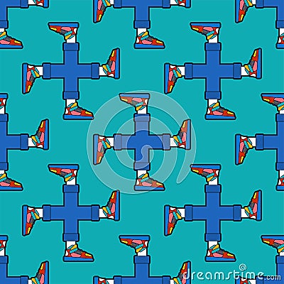Feet in shoes pattern seamless. Legs in sneakers background. Vector texture Vector Illustration