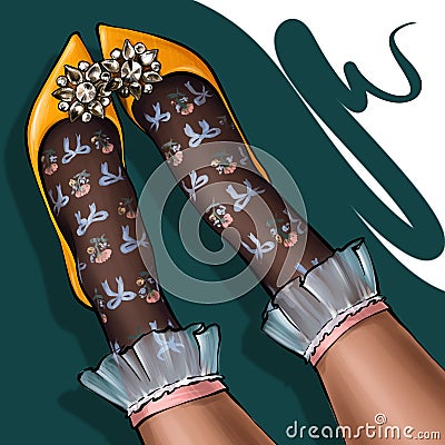 feet in shoes and socks colour sketch Cartoon Illustration