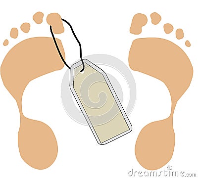 Feet with toe tag Vector Illustration