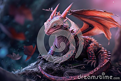 Feisty Baby dragon. Generate Ai Stock Photo