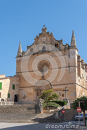 Main facade of the parish church of Sant Miquel Editorial Stock Photo