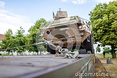 German armoured military vehicles from Bundeswehr, stands on a train waggon Editorial Stock Photo