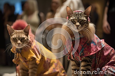 feline and canine models wearing handcrafted designs on runways at fashion show Stock Photo