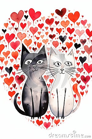 Feline Love: A Tale of Two Cats, Heart Vectors, and Princesses Stock Photo