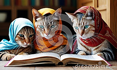 Feline Scholars in Hijabs Stock Photo