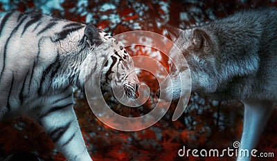 Feline versus canine face off photo manipulation Stock Photo