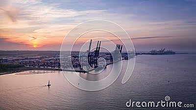 Felixstowe container port at sunrise Editorial Stock Photo