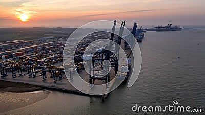 Felixstowe container port at sunrise Editorial Stock Photo