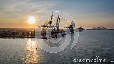 Felixstowe container port at sunrise Editorial Stock Photo