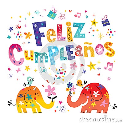 Feliz Cumpleanos Happy Birthday in Spanish greeting card Vector Illustration