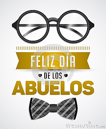 Feliz dia de los abuelos, Happy grandparents day spanish text Vector Illustration