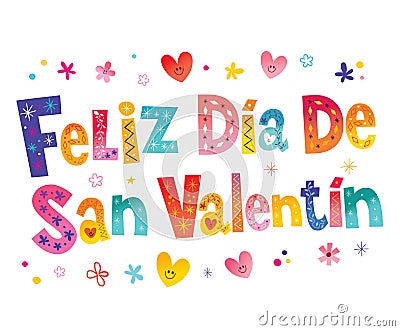 Feliz dia de San Valentin Happy Valentines Day in Spanish Vector Illustration