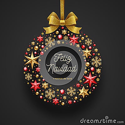 Feliz navidad - Christmas greetings in Spanish. Vector Illustration