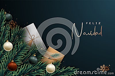 Feliz Navidad festive banner, Merry Christmas on spanish. Vector Illustration