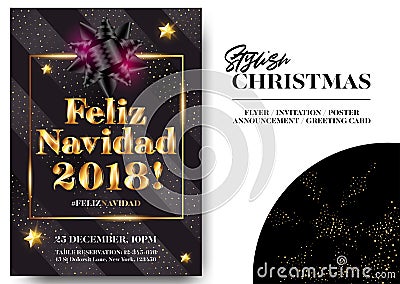 Feliz Navidad 2018 Merry Christmas in Spanish. Vector Illustration