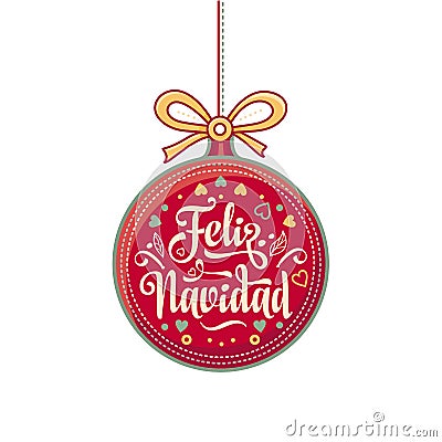 Feliz navidad. Xmas card on Spanish language. Warm wishes for happy holidays Vector Illustration