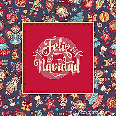 Feliz navidad. Xmas card on Spanish language Vector Illustration