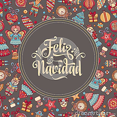 Feliz navidad. Xmas card on Spanish language Vector Illustration