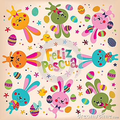 Feliz Pascua Happy Easter in Spanish Vector Illustration