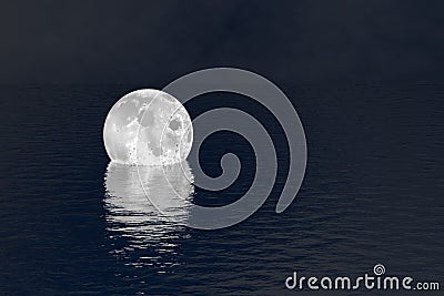 Fell moon over water night scene background Stock Photo