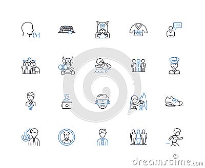 Fellas line icons collection. Masculine, Brothers, Dudes, Menfolk, Homies, Lads, Bros vector and linear illustration Vector Illustration