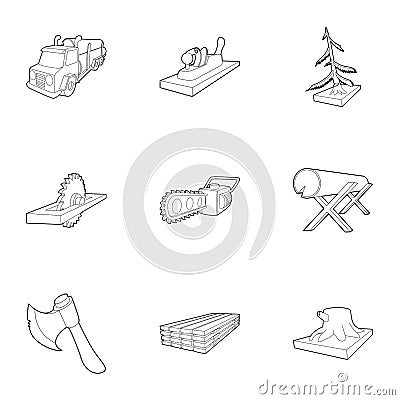 Felling icons set, outline style Vector Illustration