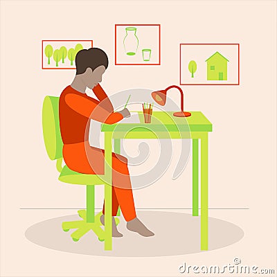 A fellow drawing at the table Vector Illustration