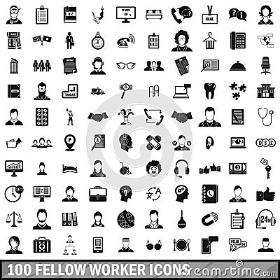 100 fellow worker icons set, simple style Vector Illustration